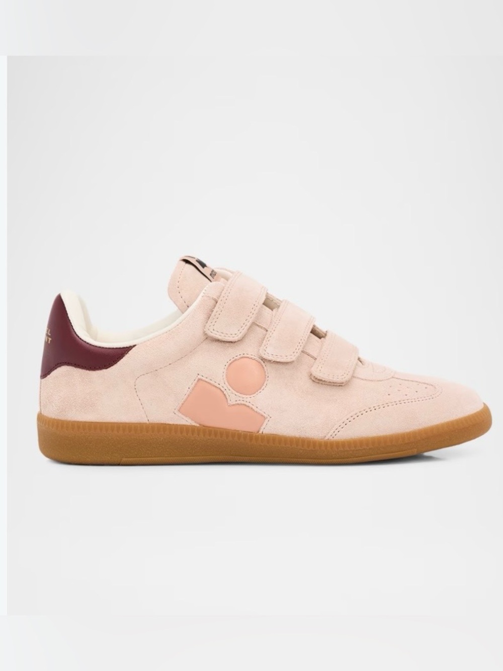 Isabel Marant Pale Pink Suede Velcro Sneakers with Burgundy Heel